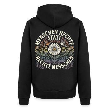 Equality Statement Radicalized by Decency Trend - Unisex Premium Bio Zip Hoodie - Schwarz - Hinten - Nico (187cm)