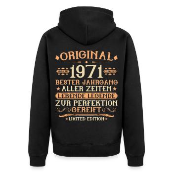 1971 Geboren Lebende Legende 55. Geburtstag - Unisex Premium Bio Zip Hoodie - Schwarz - Hinten - Nico (187cm)
