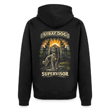 Bali Reise Stray Dog Supervisor - Unisex Premium Bio Zip Hoodie - Schwarz - Hinten - Nico (187cm)