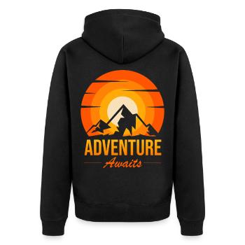 Adventure Awaits Peak Sunset - Unisex Premium Organic Zip Hoodie - black - Back - Nico (187cm)