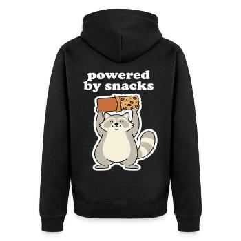 Powered by Snacks Raccoon Motif - Unisex Premium Organic Zip Hoodie - black - Back - Nico (187cm)