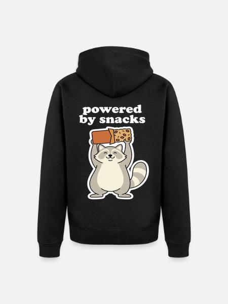 Powered by Snacks Waschbär Motiv - Unisex Premium Bio Zip Hoodie - Schwarz