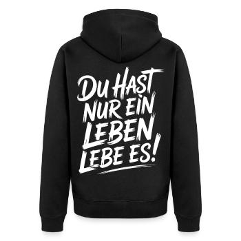 Du hast nur ein Leben – Lebe Es - Unisex Premium Bio Zip Hoodie - Schwarz - Hinten - Nico (187cm)