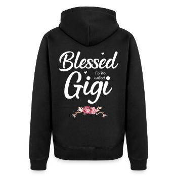 Fier d’être appelé Gigi Shirt - Veste à capuche bio Premium Unisexe - noir - Dos - Nico (187cm)