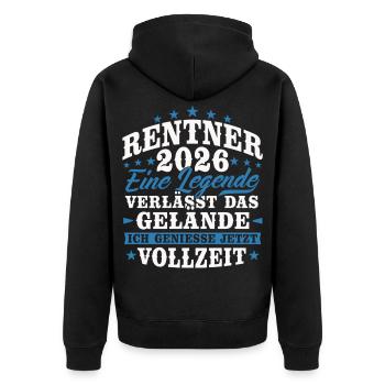 Rentner 2026 Rente Ruhestand Geschenk - Unisex Premium Bio Zip Hoodie - Schwarz - Hinten - Nico (187cm)
