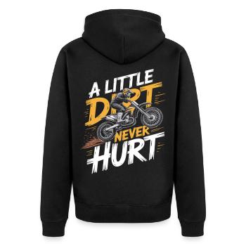A Little Dirt Never Hurt – Motocross Dirtbike - Unisex Premium Bio Zip Hoodie - Schwarz - Hinten - Nico (187cm)
