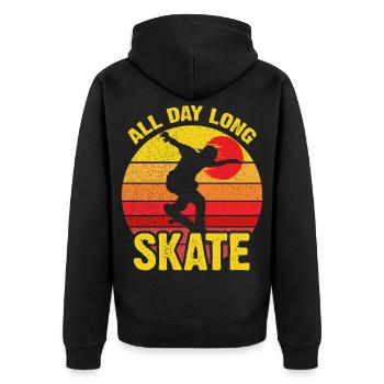 Ganztägiger Skate Retro Sunset - Unisex Premium Bio Zip Hoodie - Schwarz - Hinten - Nico (187cm)