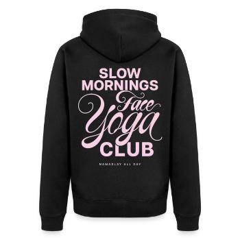 Slow Mornings Face Yoga Club - Unisex Premium Organic Zip Hoodie - black - Back - Nico (187cm)