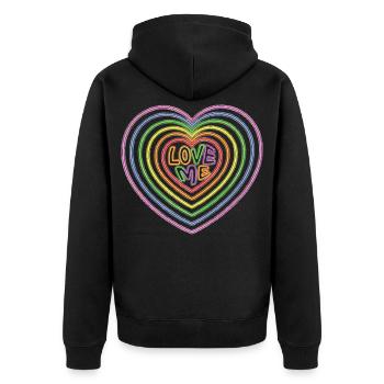 Colorful Love Me Text Hearts Shape Print - Unisex Premium Organic Zip Hoodie - black - Back - Nico (187cm)
