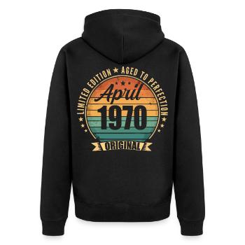 Cadeau d’anniversaire rétro vintage de Avril 1970 - Veste à capuche bio Premium Unisexe - noir - Dos - Nico (187cm)