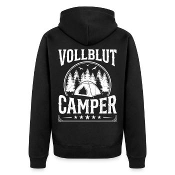 Camping Zelt Shirt für echte Camper - Unisex Premium Bio Zip Hoodie - Schwarz - Hinten - Nico (187cm)
