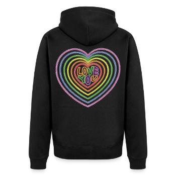 Colorful Love You Text Hearts Shape Print - Unisex Premium Organic Zip Hoodie - black - Back - Nico (187cm)
