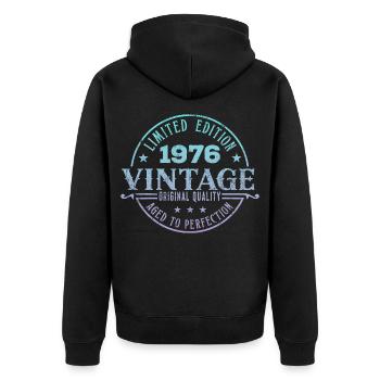 Vintage 1976 - Unisex Premium Bio Zip Hoodie - Schwarz - Hinten - Nico (187cm)