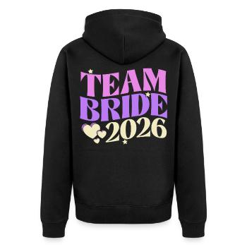 Team Bride 2026 - Unisex Premium Bio Zip Hoodie - Schwarz - Hinten - Nico (187cm)