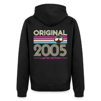 Originale limitierte Ausgabe 2005 - Unisex Premium Bio Zip Hoodie - Schwarz - Hinten - Nico (187cm)