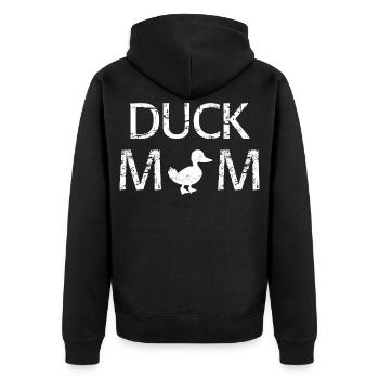Duck Mom lustiges Mama-Geschenkhemd - Unisex Premium Bio Zip Hoodie - Schwarz - Hinten - Nico (187cm)