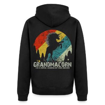 Grandmacorn Vintage Retro Sunset Unicorn Shirt - Unisex Premium Organic Zip Hoodie - black - Back - Nico (187cm)
