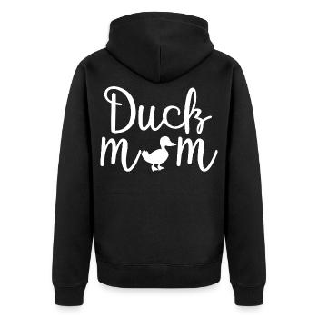 Duck Mom süßes lustiges Hemd - Unisex Premium Bio Zip Hoodie - Schwarz - Hinten - Nico (187cm)