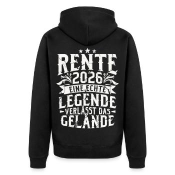 Rente 2026 Rentner Ruhestand Geschenk - Unisex Premium Bio Zip Hoodie - Schwarz - Hinten - Nico (187cm)