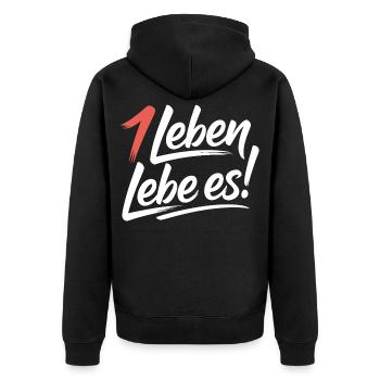 Achtsam leben - Unisex Premium Bio Zip Hoodie - Schwarz - Hinten - Nico (187cm)