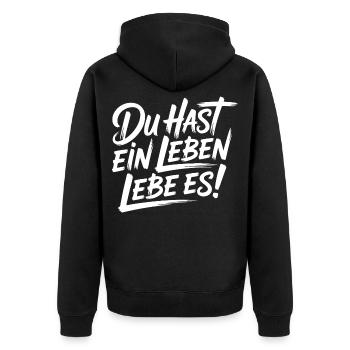 Du hast nur ein Leben – Lebe es - Unisex Premium Bio Zip Hoodie - Schwarz - Hinten - Nico (187cm)