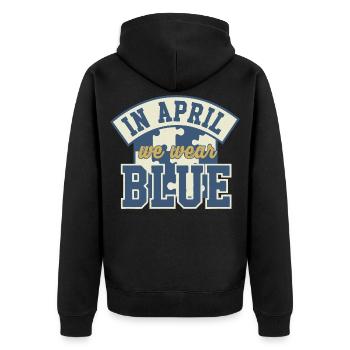 In April we wear Blue - Unisex Premium Bio Zip Hoodie - Schwarz - Hinten - Nico (187cm)