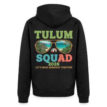 Tulum Squad 2026 Urlaub - Unisex Premium Bio Zip Hoodie - Schwarz - Hinten - Nico (187cm)