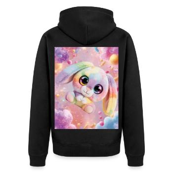 Rainbow cuddly bunny in the magic room - Unisex Premium Organic Zip Hoodie - black - Back - Nico (187cm)