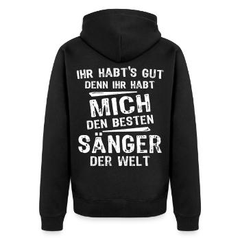 Sänger - Unisex Premium Bio Zip Hoodie - Schwarz - Hinten - Nico (187cm)