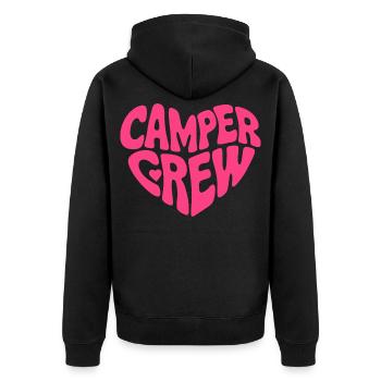 Camper Crew Herz Logo - Unisex Premium Bio Zip Hoodie - Schwarz - Hinten - Nico (187cm)