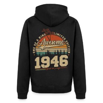 1946 Vintage Vintage Birthday Gift Retro - Unisex Premium Organic Zip Hoodie - black - Back - Nico (187cm)