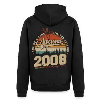 2008 Vintage Vintage Birthday Gift Retro - Unisex Premium Organic Zip Hoodie - black - Back - Nico (187cm)