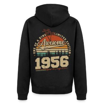 Cadeau d’anniversaire vintage vintage rétro de 1956 - Veste à capuche bio Premium Unisexe - noir - Dos - Nico (187cm)