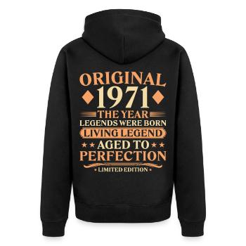 Original 1971 Vintage – 55. Geburtstag Legende - Unisex Premium Bio Zip Hoodie - Schwarz - Hinten - Nico (187cm)