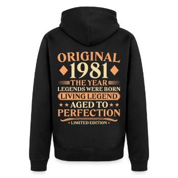 Millésime 1981 – 45e anniversaire Légende originale - Veste à capuche bio Premium Unisexe - noir - Dos - Nico (187cm)