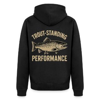 Forellen Angeln Spruch Trout-standing Performance - Unisex Premium Bio Zip Hoodie - Schwarz - Hinten - Nico (187cm)