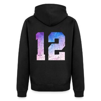numéro 12 – Cadeau anniversaire 12 ans - Veste à capuche bio Premium Unisexe - noir - Dos - Nico (187cm)