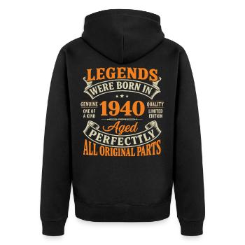 Legends 1940 Perfekt gealtert - Unisex Premium Bio Zip Hoodie - Schwarz - Hinten - Nico (187cm)