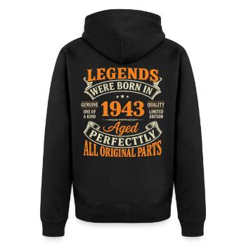 Legends born in 1943 – Perfect Age - Unisex Premium Organic Zip Hoodie - black - Back - Nico (187cm)
