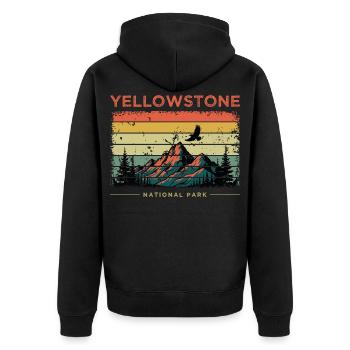 Yellowstone Nationalpark Retro - Unisex Premium Bio Zip Hoodie - Schwarz - Hinten - Nico (187cm)