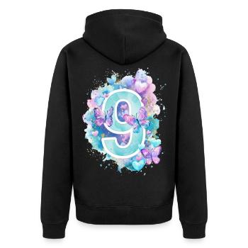 9th Birthday Butterflies Pastel Girl Nine - Unisex Premium Organic Zip Hoodie - black - Back - Nico (187cm)