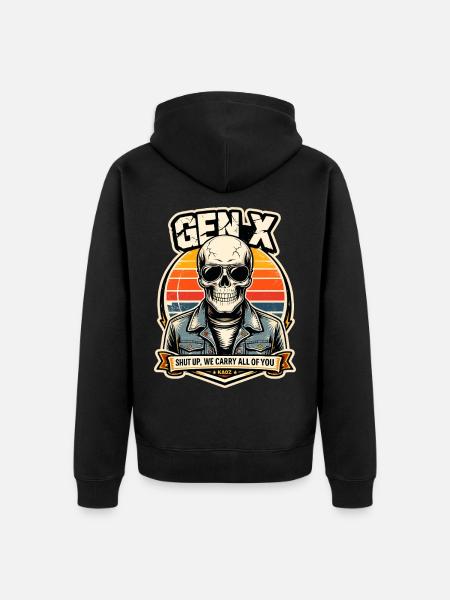 Skull Sunset Denim Rider - Unisex Premium Organic Zip Hoodie - black