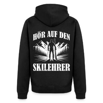 Skifahren BE GOOD TO THE SKI INSTRUCTOR LUSTIG - Unisex Premium Bio Zip Hoodie - Schwarz - Hinten - Nico (187cm)