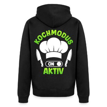 Küchenchef KOCHMODUS AKTIVIERT Lustiges - Unisex Premium Bio Zip Hoodie - Schwarz - Hinten - Nico (187cm)