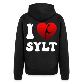 Nordsee Urlaub ICH LIEBE SYLT Lustiges - Unisex Premium Bio Zip Hoodie - Schwarz - Hinten - Nico (187cm)