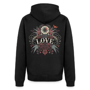 Festival cadeau pour les amoureux avec motif de fleurs d’amour - Veste à capuche bio Premium Unisexe - noir - Dos - Nico (187cm)