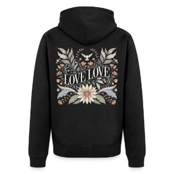 Love Love Floral Romantic Shirt Vintage Flower - Unisex Premium Bio Zip Hoodie - Schwarz - Hinten - Nico (187cm)