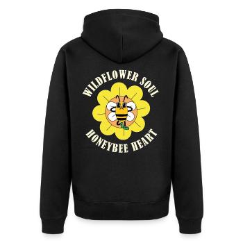 Wildflower Soul Honeybee Heart – Retro Natur - Unisex Premium Bio Zip Hoodie - Schwarz - Hinten - Nico (187cm)