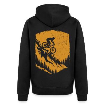 Mountainbike Shirt für Downhill Biker - Unisex Premium Bio Zip Hoodie - Schwarz - Hinten - Nico (187cm)
