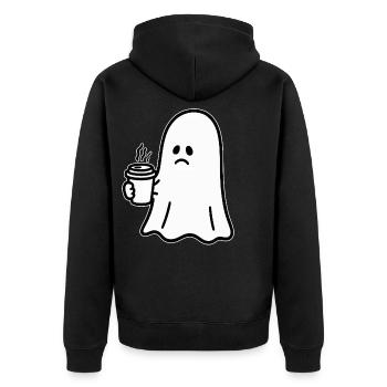 Geist Kaffee Halloween Süßes oder Saures - Unisex Premium Bio Zip Hoodie - Schwarz - Hinten - Nico (187cm)